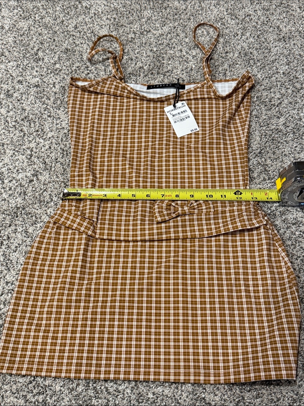 Lioness Chocolate Check Bow-Accent Mini Dress Spaghetti Strap - Picture 2 of 3
